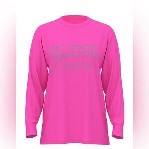 PINK Victoria's Secret Bright Pink 'Sleigh Queen' Long Sleeve Tee-Size M NWT💗